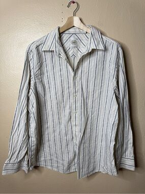Indigo Palms Shirt Men’s XXL White Blue Striped Button Up Coastal Resort